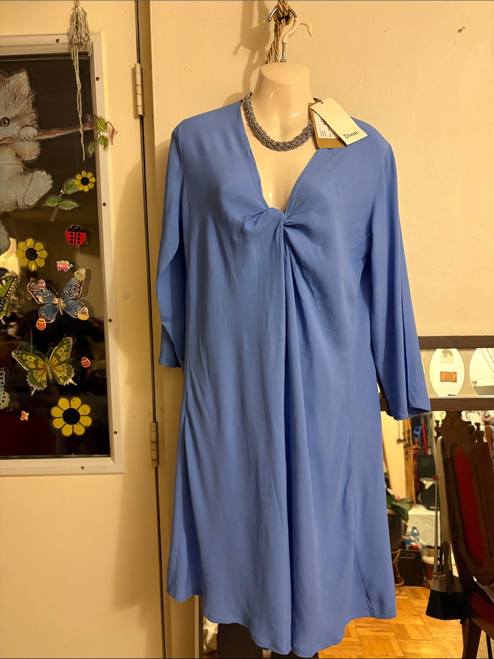 Sky Blue Knot-Front Midi Dress. Viscose   Italy